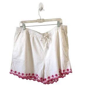 J. Crew Linen Embroidered Elastic Pocket Shorts White Pink Size XL NEW